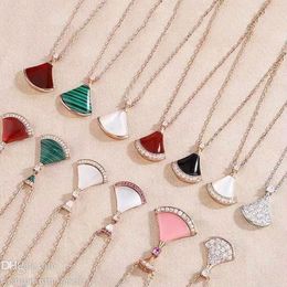 Fan-shaped Pendant Necklace Designer Jewellery luxury skirt Necklaces for Women girlfriend rose gold Black white green red pink diamond pendants fashion wedding gift