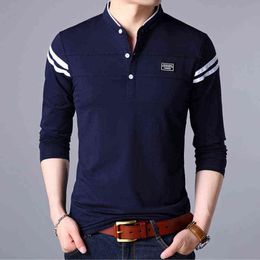Men T Shirt Man Long Sleeve Tshirt Men's Clothing Fashion Casual Classic Mandarin Collar T-Shirts Cotton Tops Tees Male Tshirts G1222