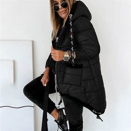 New Autumn Women Long Cotton Coat Hooded Zipper Light Weight Long Sleeve Jacket Ladies Fashion Casual Solid Color Clothing 201217