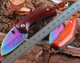 1Pcs Damascus EDC Pocket Folding Knife VG10 Damascuss Steel Colorful Titanium Coated Blade Rosewood + Stainless Steels Sheet Handle knives