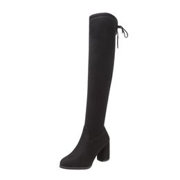 Vendita calda-nuove donne in pelle floccata stivali sopra il ginocchio stringate sexy tacchi alti scarpe da donna stringate stivali invernali taglia calda 35-40 T200104