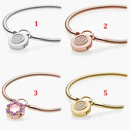 Fine jewelry Authentic 925 Sterling Silver Bead Fit Pandora Charm Bracelets rose gold yellow gold lock head snake bone Safety Chain Pendant DIY beads