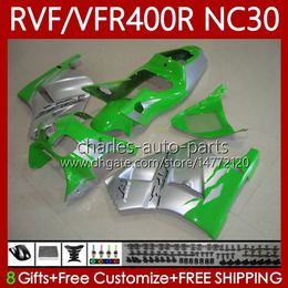 Bodys For HONDA RVF400R N30 V4 VFR400 R VFR400R 89-93 79No.13 RVF VFR 400 RVF400 R 400RR 1989 1990 1991 1992 1993 VFR400RR VFR 400R 89 90 91 92 93 Fairing Kit green silvery