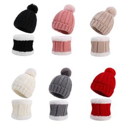 Baby Wool Cap Toddler Boys Knitted Hat Girls Wool Hats Pompom Beanie Cap Scarf Sets Winter Warm Accessories 6 Colours BT5982