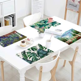 monstera placemat UK - Tropical Plant Table Mats Kitchen Decoration Placemat Printed Napkins For Wedding Dining Accessories Monstera Flowers Tablecloth T200618