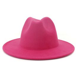 Trend Dış Rosy İç Kırmızı Patchwork Kadınlar Yapay Yün Caz Fedora Şapkalar Bayanlar Düz Brim Panama Trilby Parti Şapka 60 CM Keçe