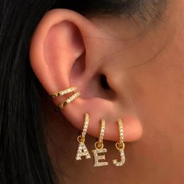 Gold silver Colour clear cz paved 26 Initial charm circle dangle drop earring with name letter Alphabet earrings for lady girl