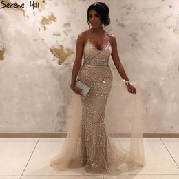 Nude Silver Mermaid Luxury Sexy Evening Dresses 2020 Sleeveless Sequins Beading Formal Dress Serene Hill LJ201123