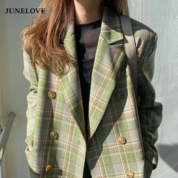Bella Philosophy Women Spring Autumn double Breasted Blazer Jacket Vintage Female Pockets Suits Casual Street Lady Outwears 201023
