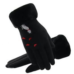 Wholesale-2019 Winter outdoor riding party windproof cold warm gloves classic plus velvet suede love cat ladies gloves888