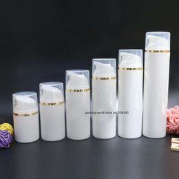 30ML white plastic airless bottle with gold line clear/white lid for lotion/emulsion/serum/anti-UV sunscreen cream skin packing