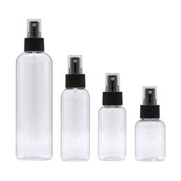 Refillable Bottle Clear Plastic Round Shoulder PET Black Collar With Transparent Cover Black Press Pump Portable Cosmetic Packaging Bottles 50ml 75ml 100ml 250ml