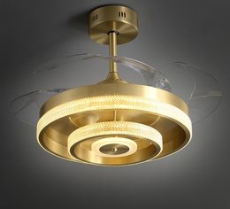 Nordic luxury copper fan chandelier modern simple restaurant bedroom led invisible wind lamp remote control free shipping