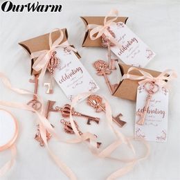 Wedding Gifts for Guests 100pcs Rose Gold Key Bottle Opener with Thank You Paper Tags Party Decoration Favours 220214