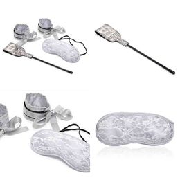 Nxy Adult Toys Supplies Set Loose Shooting Binding Lace Racket Eye Mask Handcuffs Silver 220304