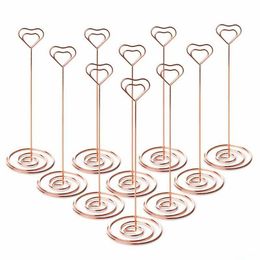 10pcs Table Place Card Holder Table Number Holders Stands Heart Shape Photo Picture Memo Clips for Wedding Party Decorations Y200903