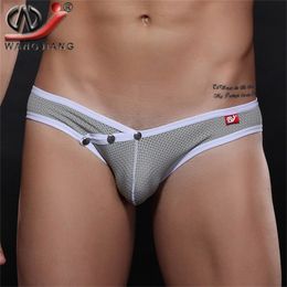 Men Mesh Briefs Movable Open Sheath Pouch Penis Enhancing Underwear Summer WJ Low Waist Slip Sexy Homme Bikini Breathable Briefs 201112