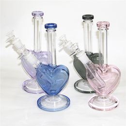 9 inch Heart Shape pink Colour hookahs glass bong dab oil rigs bubble glass water pipes with 14mm slide bowl piece