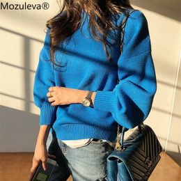 Mozuleva Vintage solto engrossar suéter pulôver quente para mulheres outono inverno o-pescoço de manga cheia de malha jumpers femme 201109