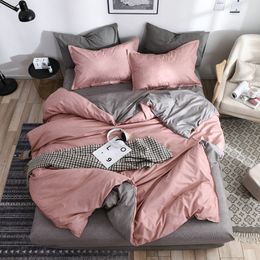 2020 New AB side solid simple bedding Modern duvet cover king queen full twin linen brief bed flat sheet set Y200111