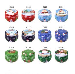 Cute Xmas Tinplate Box Santa Snowman Print Tea Boxes Candle Box Aromatherapy Candle Jar Xmas Gift Storage Box Christmas Decorations LSK1694