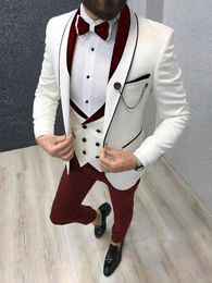 New Style One Button Handsome Shawl Lapel Groom Tuxedos Men Suits Wedding/Prom/Dinner Best Man Blazer(Jacket+Pants+Tie+Vest) W728