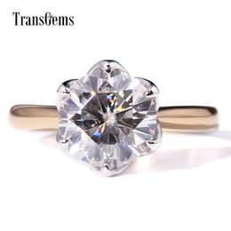 Transgems 3ct Two Tones Engagement Ring 14K White Gold and Yellow Gold 9MM Diameter F Color Wedding Ring for Women Y200620
