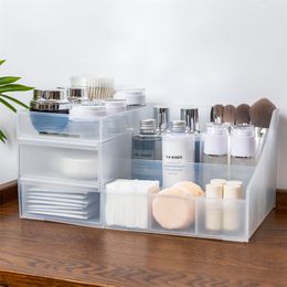 Plastic Makeup Organiser Two-Layers Jewellery Box Cosmetic Organiser Makeup Box Lipstick Makeup Storage Bathroom Table Organiser Y200111