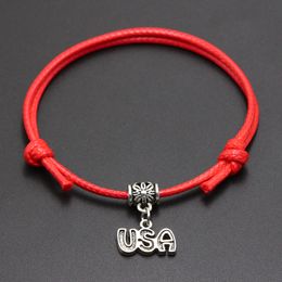 New USA Pendant Red Thread String Bracelet Lucky Black Coffee Handmade Rope Bracelet for Women Men Jewellery