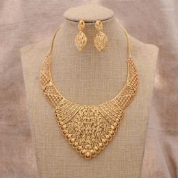 dubai 24k gold UK - Earrings & Necklace 24K Dubai Gold Color Jewelry Sets For Women Ring Bangles Bridal African Wedding Ornament Wife Gifts Rings