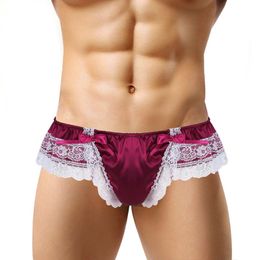 Sexy Mens Penis Pouch Lace Underwear Thong Open Pouch Jockstrap Men Underwear Sissy Lingerie Men Panties G Strings1188S