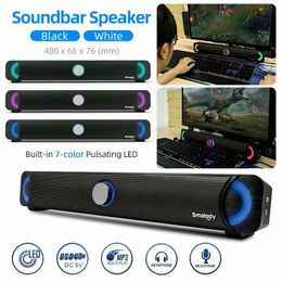 Smalody 9014 USB Wired Computer LED Speaker Soundbar Subwoofers Laptop Stereos Sound Blaster Stereo Gaming PC with LED Colourful Light/AUX3.5