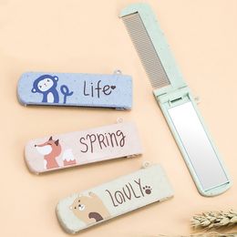 Portable practical hotel travel hair comb Nordic wheat straw cartoon students folding mirror comb