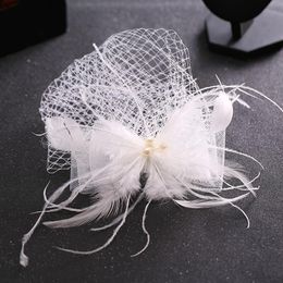 Feather Cap Lady Cocktail Dinner Party Fedoras Wedding Bridal Bowknot Mesh Veil Hats Vintage Sombreros Chapeau Fascinators Lm059 H jlleZD