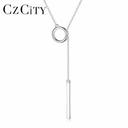 CZCITY Unique 925 Sterling Silver Bar Pendant Necklaces Simple Thick Strip Adjustable Chain Necklaces for Women Party Gift Q0531