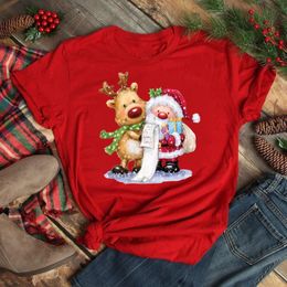 Para mujeres Damas Navidad Renos Navidad Santa Muñeco de Nieve Brillo Impreso Camiseta Prendas para el torso 