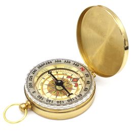Gold Color Outdoor Gadgets Portable Compass Camping Hiking Pocket Brass Copper Luminous Compass Navigation with Noctilucence Displa