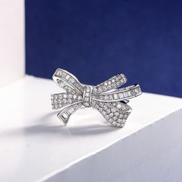 -Diamante branco borboleta arco safira anel anel de moda anel de cocktail