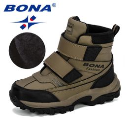 BONA New Popular Ankle Boots Boys Children Motorcycle Hook and Loop Anti-slip Outdoor Hiking Boots Boy's Winter Footwear 201130