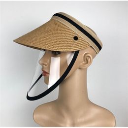 Grass Sun Hat With Protective Mask Face Shields Anti-Saliva Full Face Cover Grass Hats Empty Top Sun Caps Fashion Tennis Cap Y200714