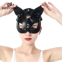 Fullyoung Sexy Leather Cosplay Black Mask Catwoman Carnival Party Masquerade Half Face Mask Halloween Club Party Accessories 201026