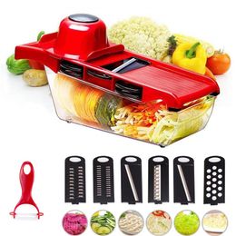 Vegetable Fruit Slicer Cutter Chopper Grater 6 Interchangeable Stainless Steel Blades Peeler Storage Container Kitchen Tools 201123