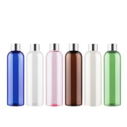 Packing Plastic Bottle Round Shoulder PET Shiny Silver Screw Lid With Inner Plug Empty Refillable Cosmetic Packaging Portable Container 250ml