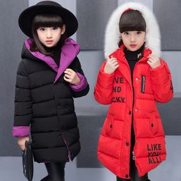 Baby Winter Outerwear Coats Fashion Solid Double Side Wear Design Children's Girls Coat Kids Clothes Mid-Long Warm Coat 201104