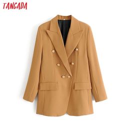 Tangada women solid double breasted blazer female autumn winter elegant jacket ladies business blazer formal suits DA15 201201