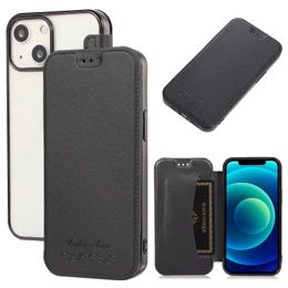 Wallet Phone Cases for iPhone 14 13 12 11 Pro X XR XS Max 7 8 Plus Electroplating TPU Ultra-thin Pure Color PU Leather Flip Kickstand Cover Case with Card Slots