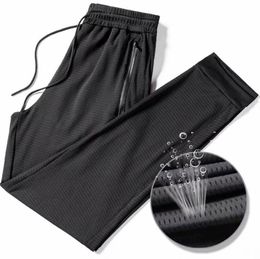 Men's Sports Hollow Summer Thin Loose Air Conditioning Nine-Point Ice silk mesh track Straight Pants 201110