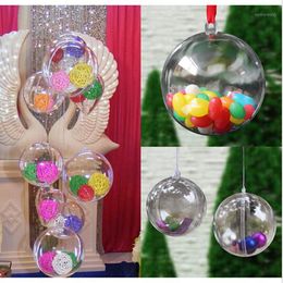 Party Decoration 24pcs Candy Box Christmas Tress Decorations Ball 6cm Transparent Open Plastic Clear Bauble Ornament Gift Present Decoration