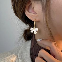 Dangle & Chandelier Fashion Number Flower Paved White Bowknot Designers Earrings For Women korean Style