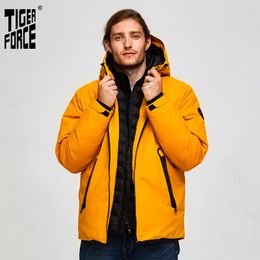 Tiger Force Oversize Winter Ski Sport For Men Waterproof Snow jacket Fake Two Hooded Male Thicken Coat 201214